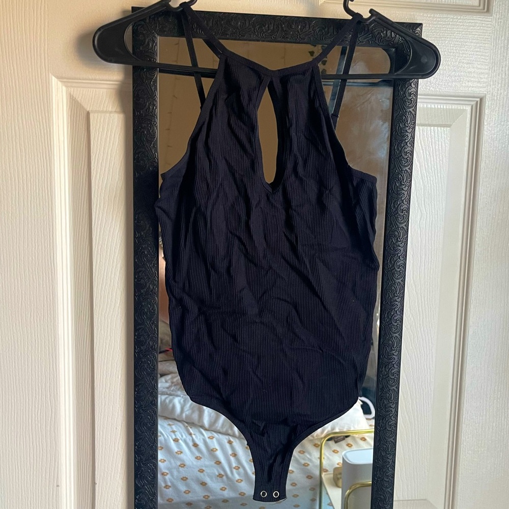 seamless ribbed cutout high neck bodysuit